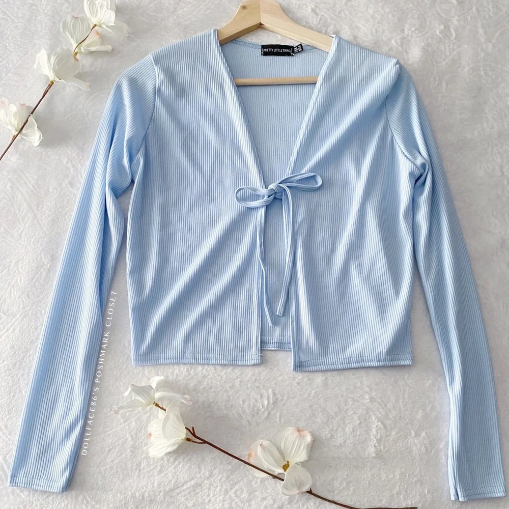 PLT Baby Blue Ribbed Cardigan Top